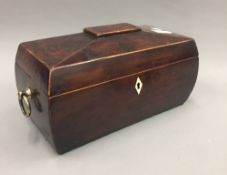 A 19th century burr yewwood tea caddy