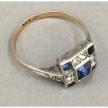 An Art Deco 9 ct gold and silver ring