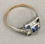 An Art Deco 9 ct gold and silver ring