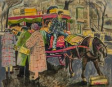 JAMES TARR (1905-1996) British (AR) Street Vendor Watercolour and bodycolour, inscribed to verso,
