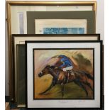 A quantity of framed horse racing prints, including: Sea Bird II, Winner of Derby Stakes 1965,