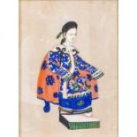 A late 19th century Chinese rice paper painting of an Empress, seated in traditional costume,
