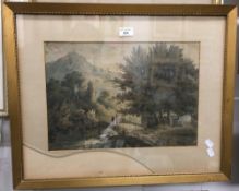 Attributed to DAVID COX, Figures in a Landscape, watercolour, inscribed to mount, framed,