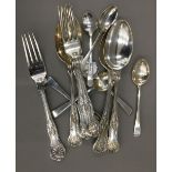 Three silver spoons, three silver forks en-suite, Sheffield 1904 and six silver coffee spoons,