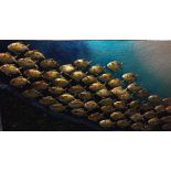 Shoal of Fish, three dimensional picture, mixed media/painted metal,