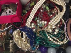 A box of costume jewellery, etc.