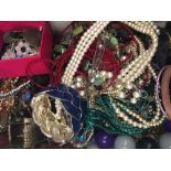 A box of costume jewellery, etc.