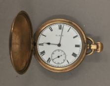 A gold plated full hunter pocket watch