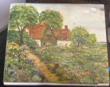 A Country House and Garden, oil on board,