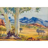 CLAUDE PANNKA (1928-1972) Aborigini Landscape Watercolour, signed, framed and glazed. 35 x 24.5 cm.
