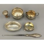 A small quantity of small silver items, including a cream jug and sugar bowl, a salt, etc.