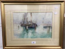 Moored boats, watercolour, possibly Venice, unsigned,