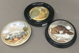 Three Victorian pot lids