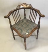 A Victorian inlaid corner chair