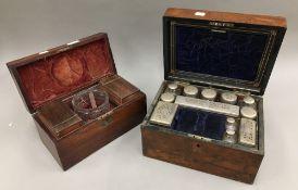 A Victorian rosewood tea caddy and a walnut travelling box