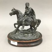 A 19th century spelter model of a knight on horseback