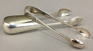 Two pairs of silver sugar tongs