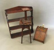 A Victorian walnut perdonium, a plant stand,