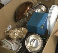 A box of miscellaneous glass, silver plate, etc.