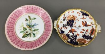A Crown Derby tazza and a Coalport Hong Kong pattern plate
