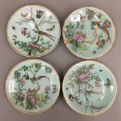 Four late 19th century Canton celadon ground plates