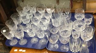 Two trays of glassware and a box of glassware