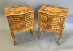 A pair of Continental walnut bedside cabinets by Gobel