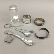 A quantity of silver items, including napkin rings, a bookmark, etc.