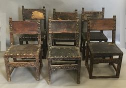 A harlequin set of Spanish 17th/18th century leather covered chairs