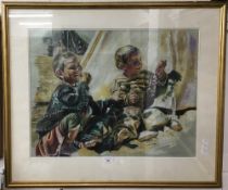 The Grape Eaters, pastels, indistinctly signed, dated 2000,