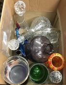 A box of Art glass, etc.