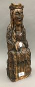 An Antique carved wooden Madonna and Child,