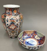 An Imari vase and an Imari bowl