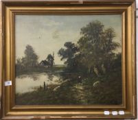 Figure in a River Landscape, oil on canvas, indistinctly signed,