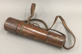 A Broadhurst Clarkson & Co four drawer leather cased brass telescope