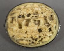 A late 19th century Cantonese carved ivory brooch,