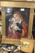 A gilt framed religious print together with a quantity of miscellaneous