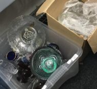 Two boxes of various glass