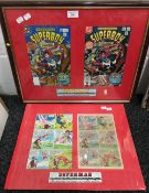 Superman and Superboy, hand painted comic production art by Anthony Tollin, one signed,