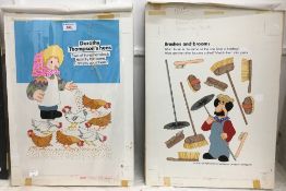 Postman Pat Annual 1987 original artwork, Dorothy Thompson's Hens, and Brushes and Brooms,