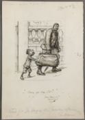 GEORGE DU MAURIER (1834-1896) French Carry Your Bag Sir? Pen and ink, signed,