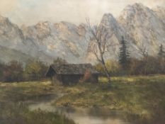 CONTINENTAL SCHOOL (20th century) Alpine Scene, oil on canvas, indistinctly signed,