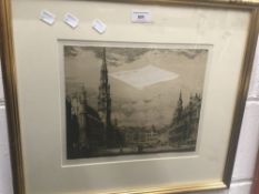 An etching of Brussels Town Square, signed,