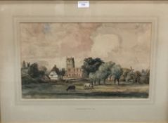 J N HEATHCOTE, Sensior, A Rural Village Scene with Cows before a Church, watercolour, unsigned,