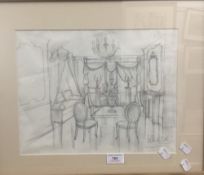 LAURENCE LLEWELYN-BOWEN (born 1965) British, Room Interior, pencil, signed,