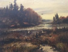 ELVA PHILLIPS (20th century) British, Hunting at Sunrise, oil on board, signed,