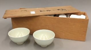 Five Meiji celadon bowls,