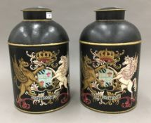 A pair of toleware tea tins