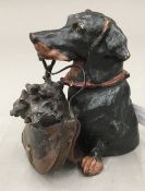 A bronze dog inkwell