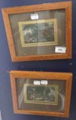 A pair of maple framed hunting prints